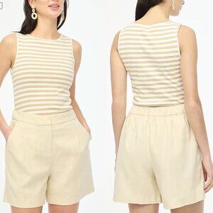 J. Crew Factory Cream Elastic Back Linen Blend Pleated Shorts